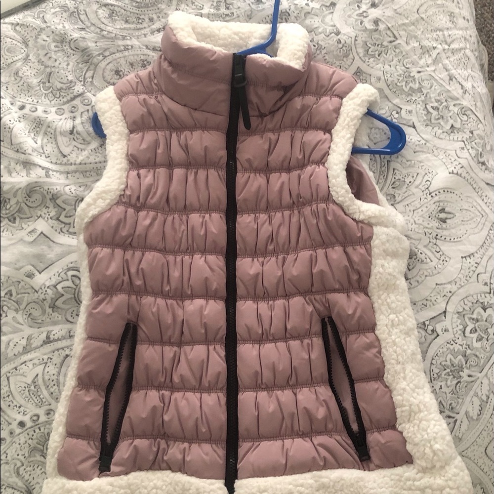 Calvin Klein Mauve Pink Quilted Sherpa Trim Vest